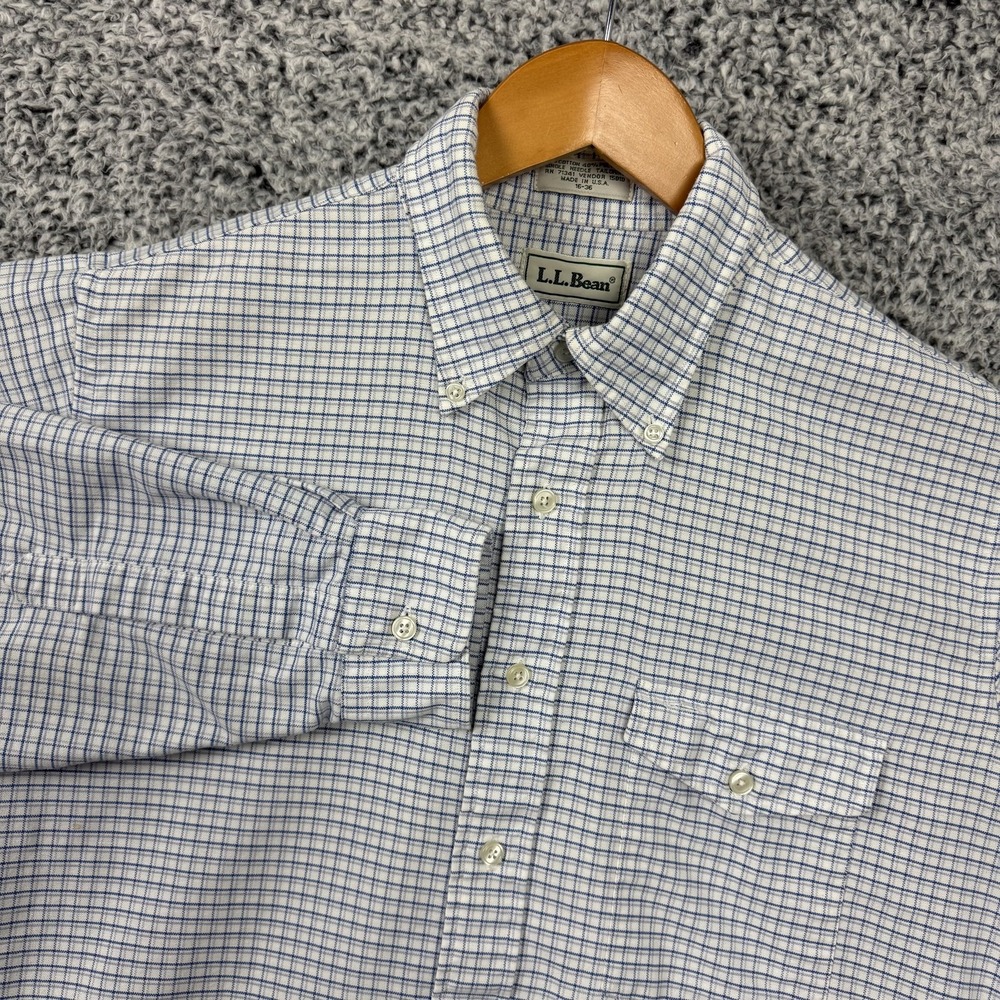 Vintage LL Bean Shirt Mens 16-36 Blue Check Button Down Made USA 90s Large